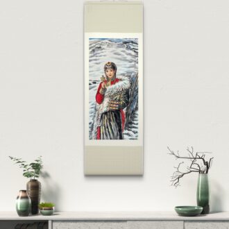 Tibetan Girl in Winter Scenery